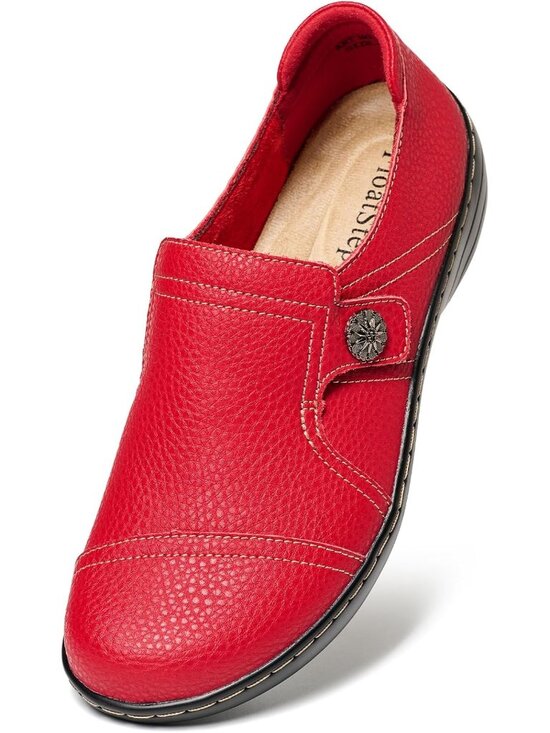 Shoes - Women's Red Leather Casual Comfortable Dressy Flats Loafers & Slip-On Shoes